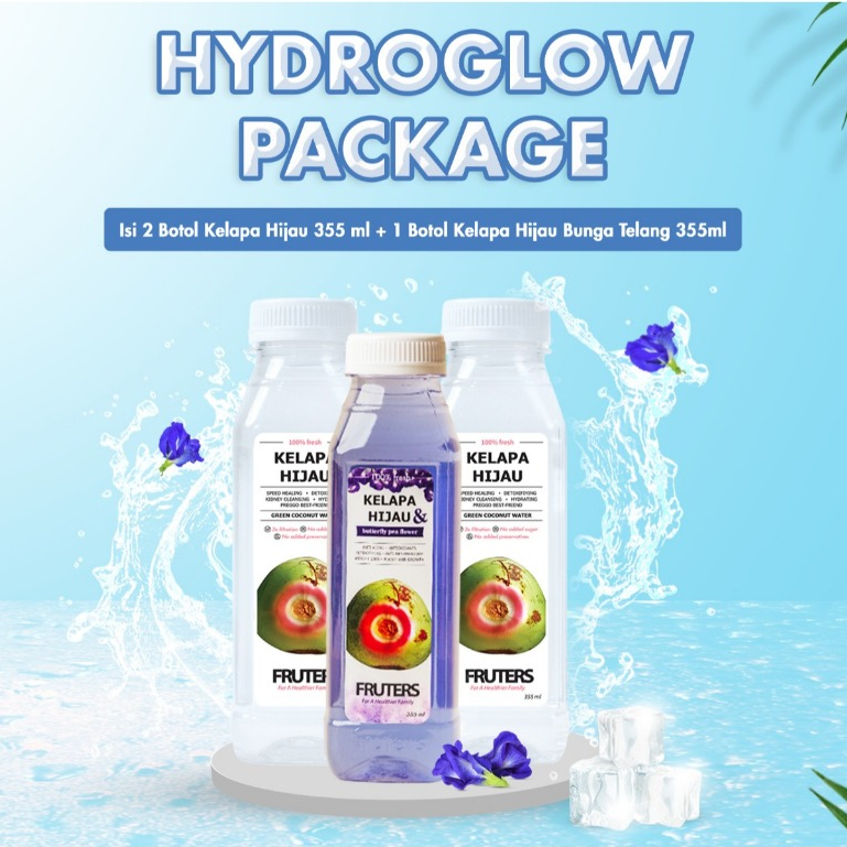 HydroGlow Package Kelapa Hijau 355 ml - Air Kelapa Ijo (Hijau) + Air Kelapa Hijau Bunga Telang Murni