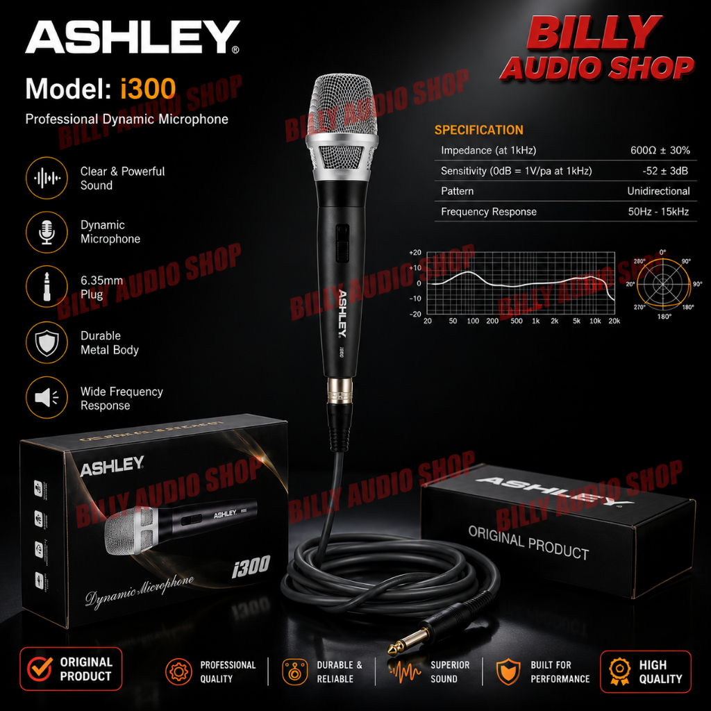Mic Kabel ASHLEY I300 / I 300 ORIGINAL Microphone Ashley i300