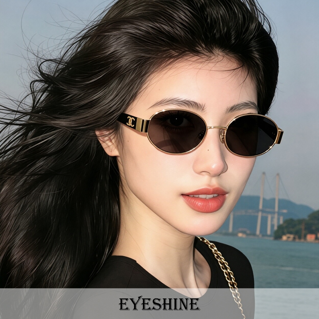 Eyeshine Kacamata Hitam Oval Fashion Trendy Frame CC Logo Sunglasses Anti UV400 Stylish