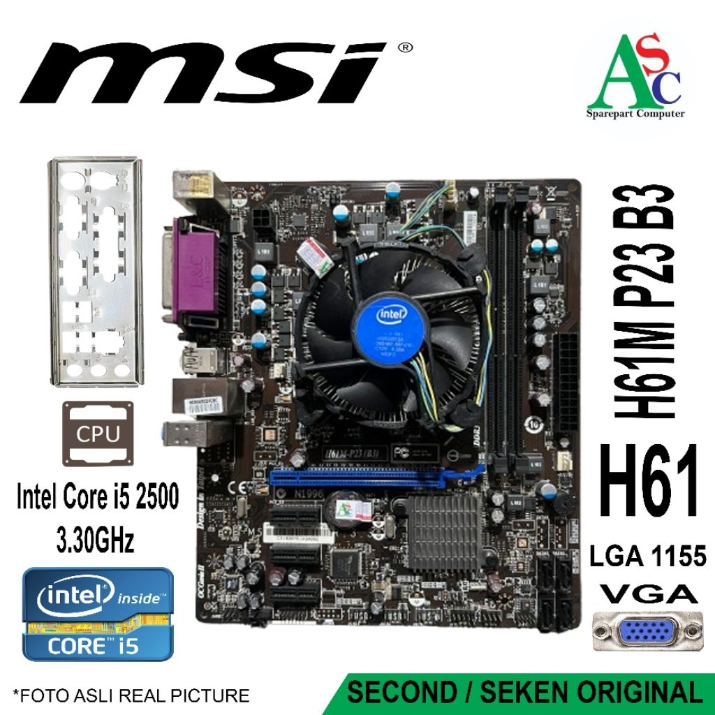 Paket Motherboard Mobo MSI Core I5 H61 Fan Intel Backpanel