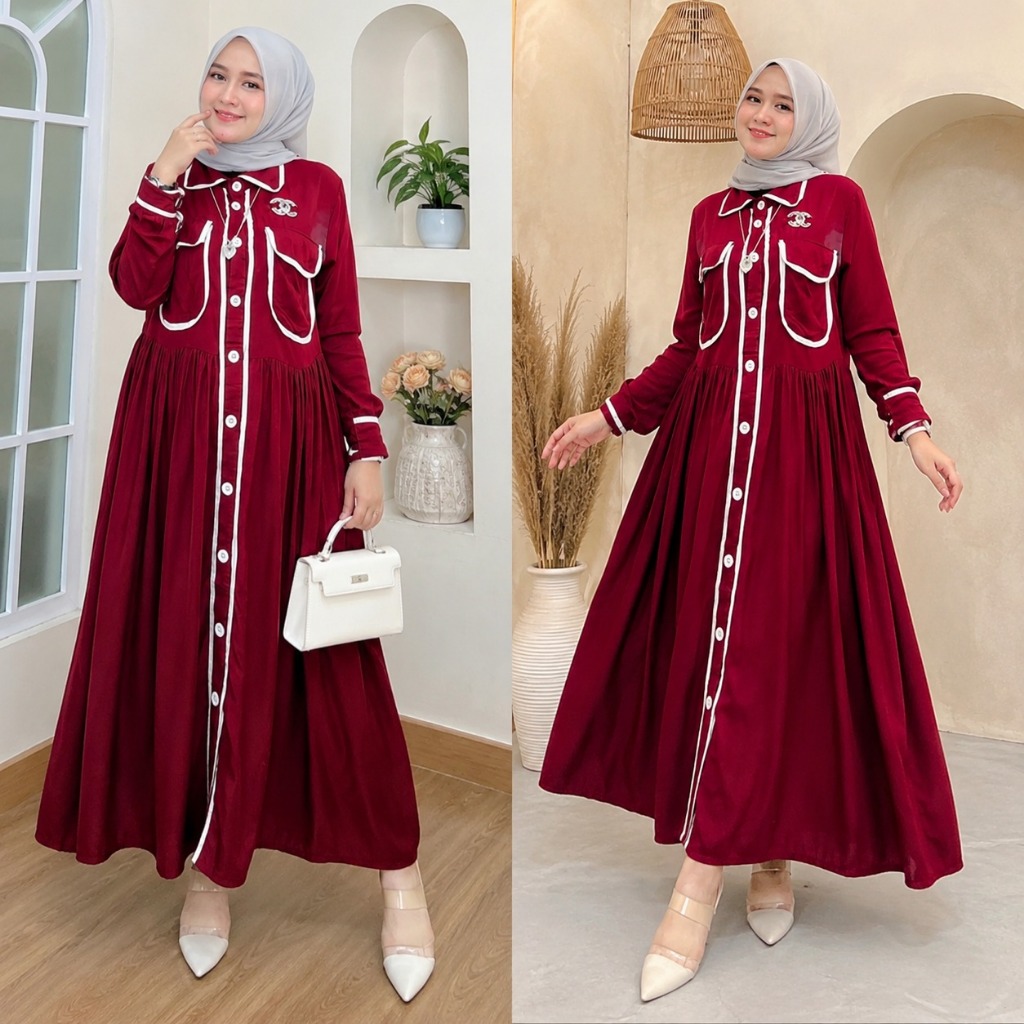 Gamis Simple Elegan Zafira Midi Dress BO Bahan  Rayon Twill   All Size Fit To XL Lingkar Dada  ± 110