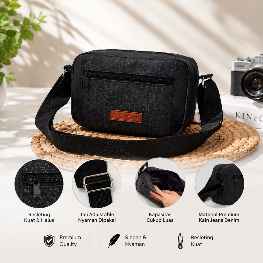 Tas Selempang Pria Jeans Denim Original 100%  Elegan Premium