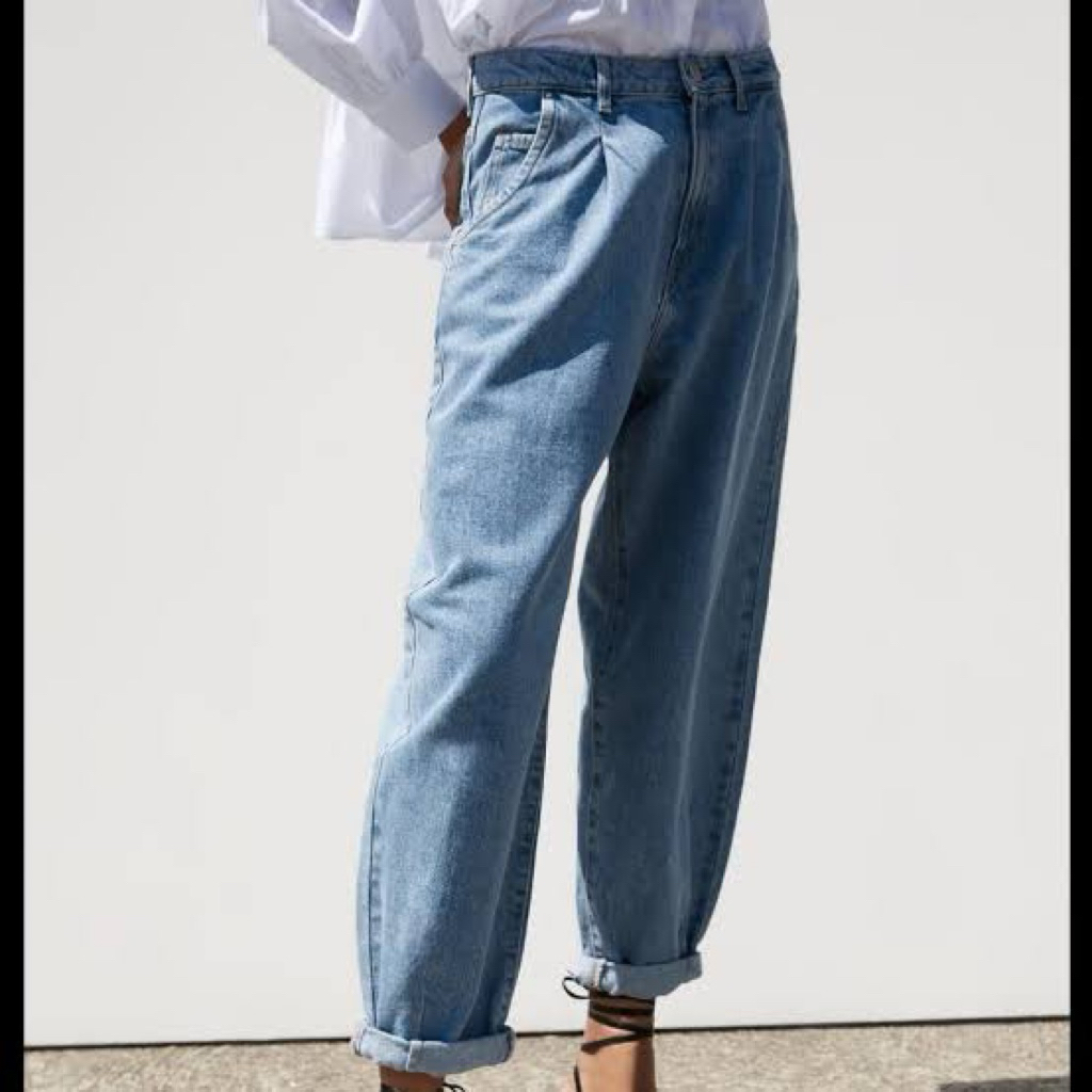 ZARA Barrel Balloon Denim Trousers - Celana Panjang Jeans Slouchy Wanita - preloved