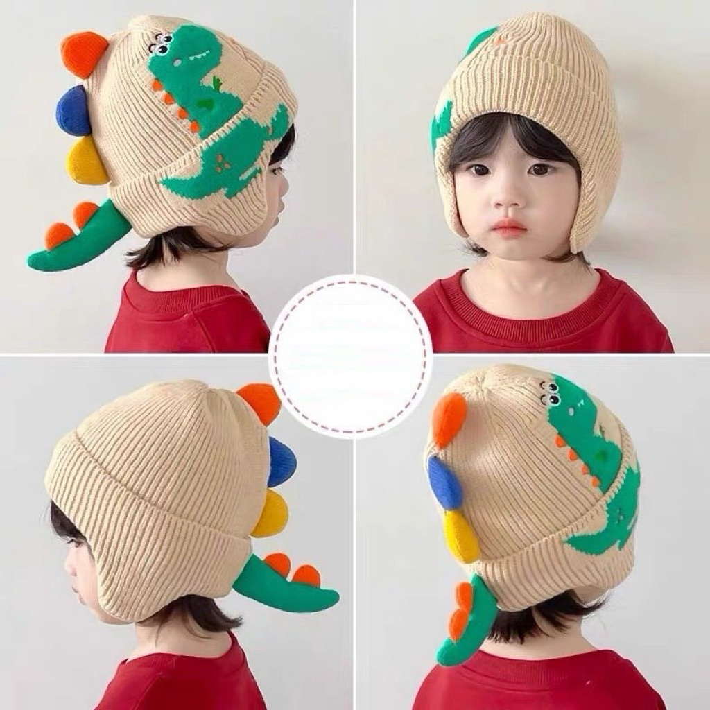 Topi Bayi Rajut Premium Motif Dino 3D usia 6-36 bulan M604