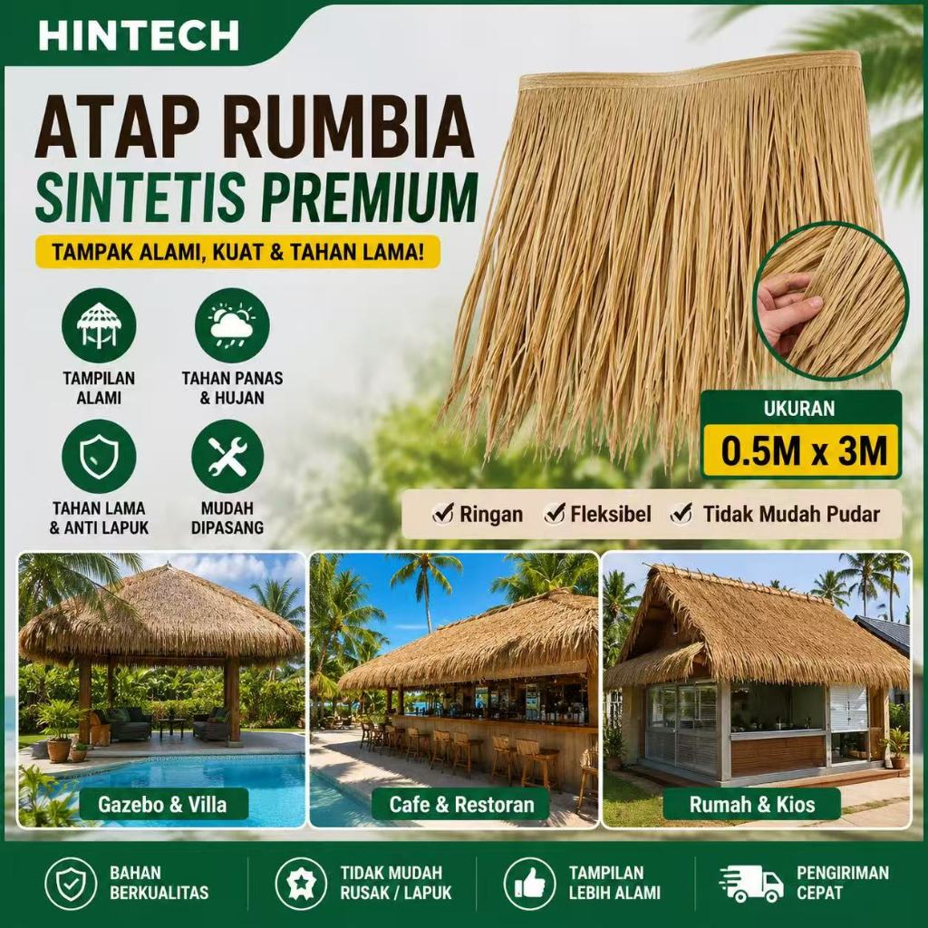 Atap Rumbia Sintetis Premium Tahan Panas & Hujan untuk Gazebo Cafe Villa Bali