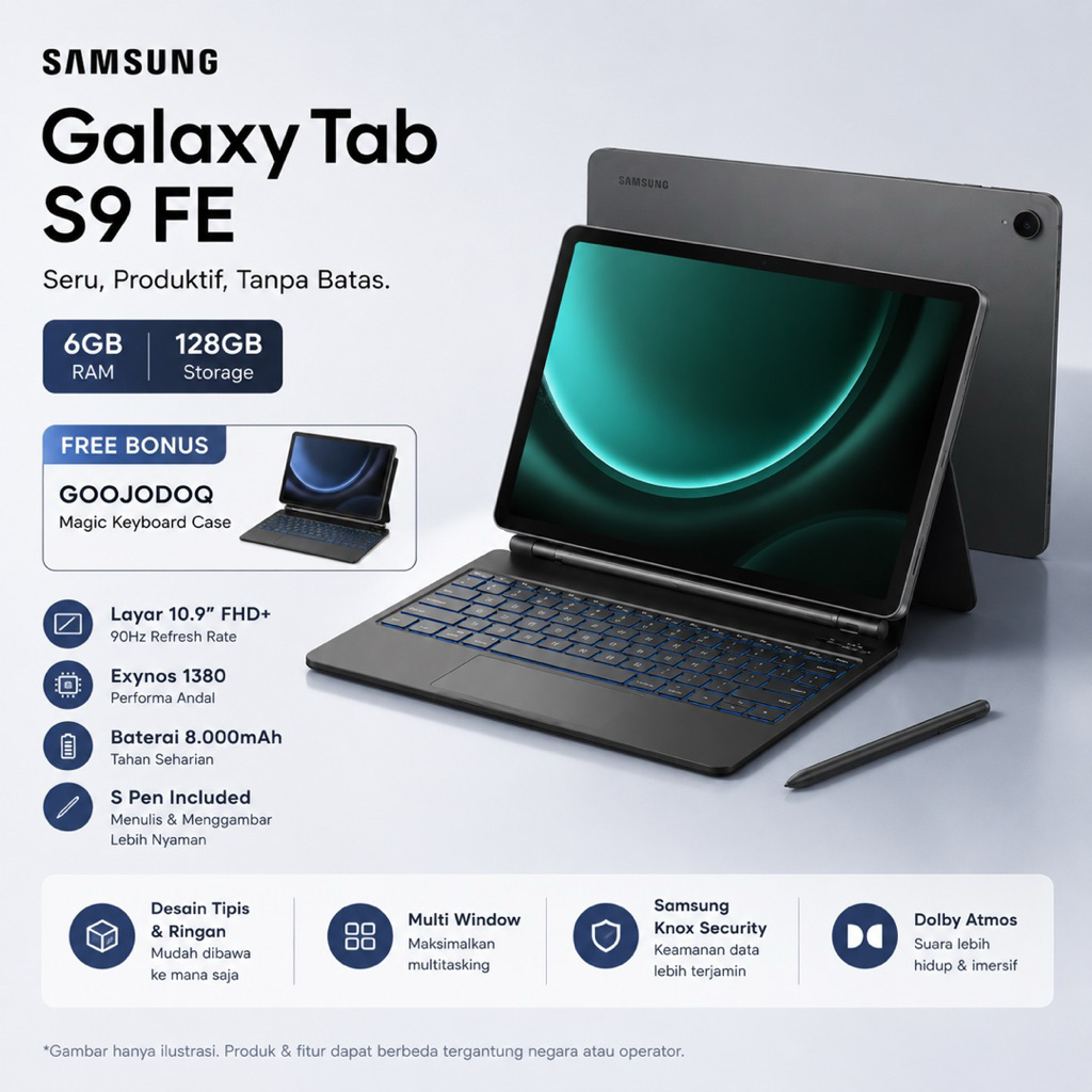 Samsung Galaxy Tab S9 FE 5G 6/128 GB Garansi Resmi Indonesia Second Bekas Original AMOLED 11” Snapdr