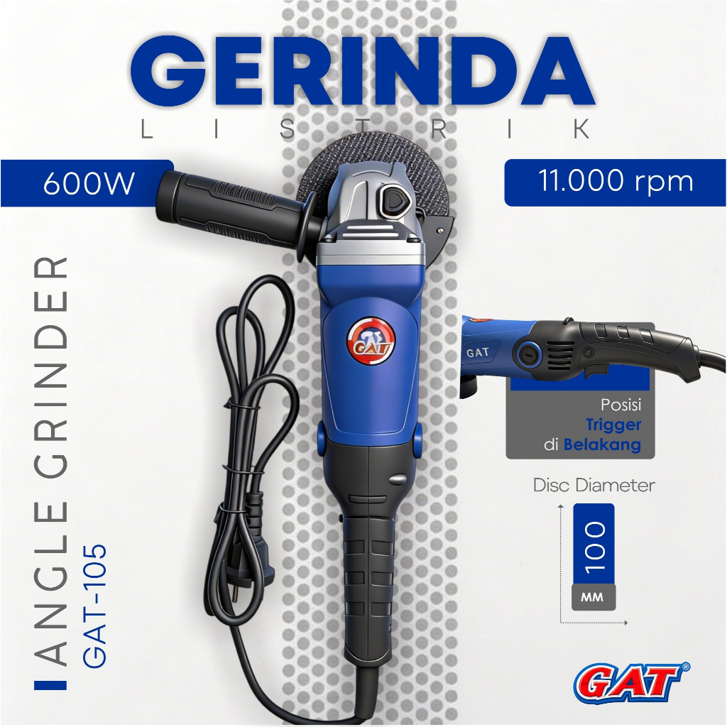Mesin Gerinda Listrik/Angle Grinder Merk GAT-105 4 inch 600w