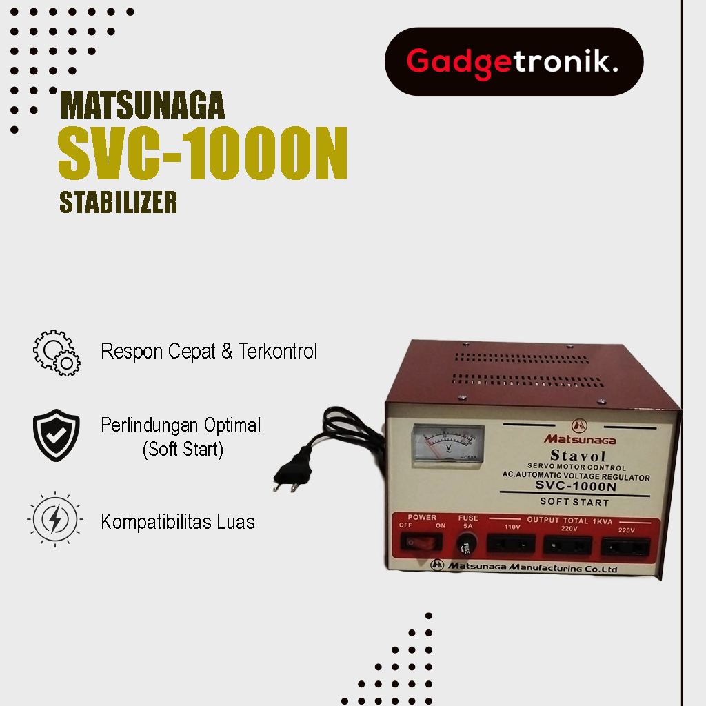 STABILIZER MATSUNAGA SVC-1000N 1000VA / PENSTABIL TEGANGAN LISTRIK MATSUNAGA SVC 1000N 1000 VA / STA