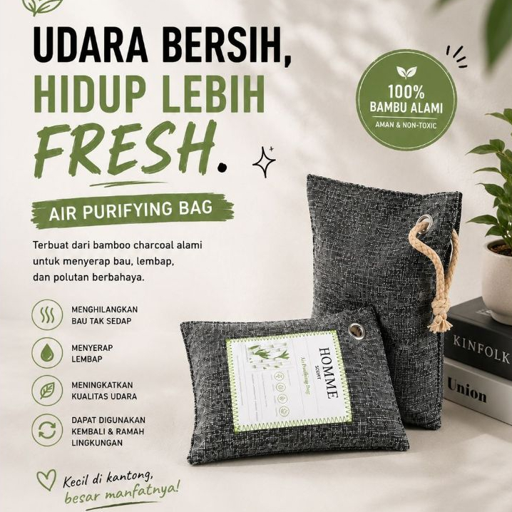 Homme scent Air purifier bag bamboo charcoal penyerap bau lembab ruangan rumah kamar mandi mobil sep