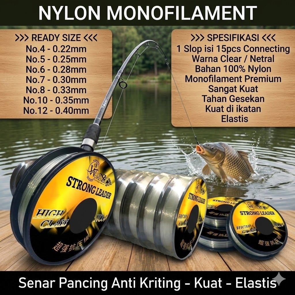 SENAR PANCING STRONG LEADER / KENCEH / TALI CABANG 1 SLOP ISI 15pcs Roll Kecil SANGAT KUAT ELASTIS N
