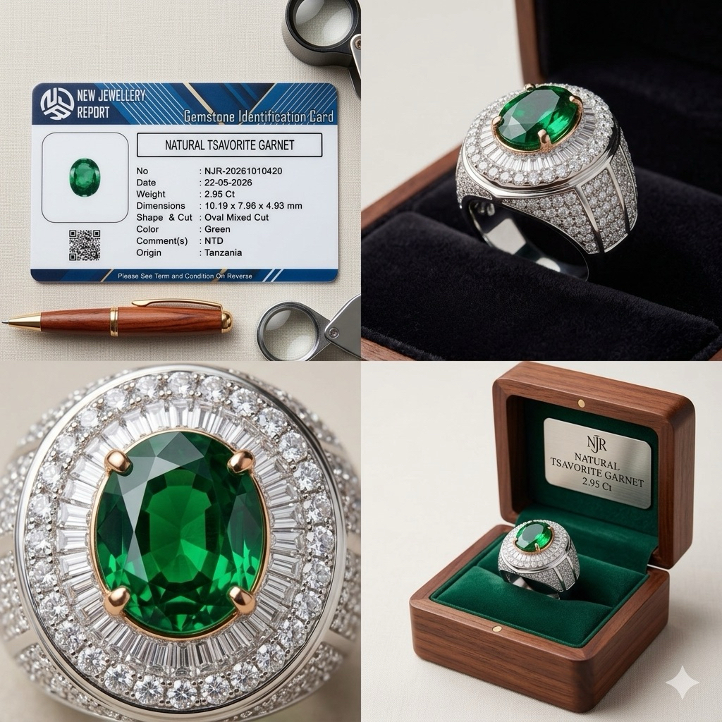 Cincin Batu Pernata Natural Vivid Green Tsavorite Garnet Ring Perak Hanmade Beserta Memo Lab New jew