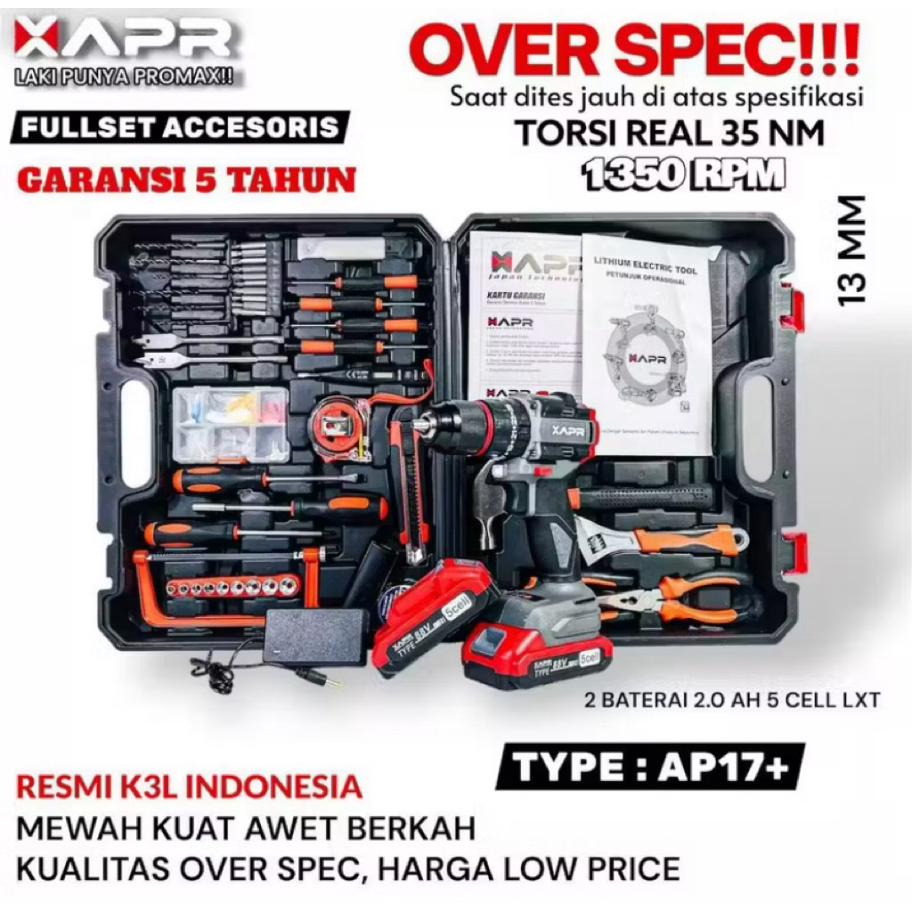 APR AP17 48V Besi Drill G Fullset - Mesin Bor Baterai