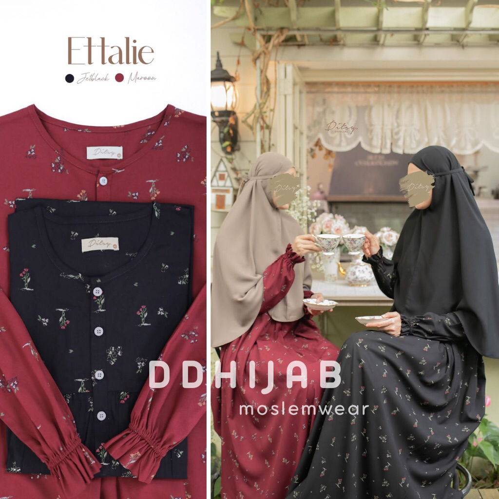 15) READY Ditsy Nightgown Motif : Ettalie JetBlack - Ettalie Maroon - Ditsy Nightgown