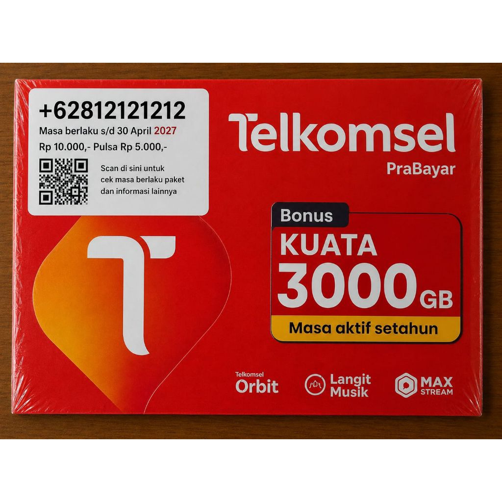 Kartu Perdana Telkomsel Simpati10 digit bonus kuata internet 3000 GB dengan Kuota Nasional 24 Jam