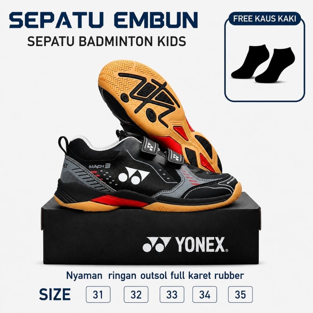 Sepatu Anak BuluTangkis Tenis Size 30-35 Sol Karet Sepatu Kid Badminton Anak