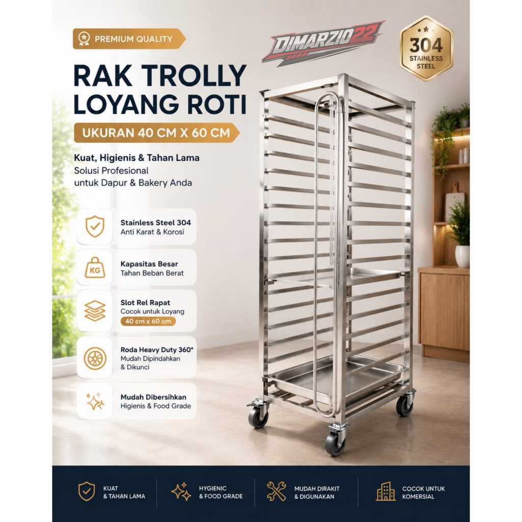 Rak Trolly Loyang Roti Ompreng MBG Stainless Steel