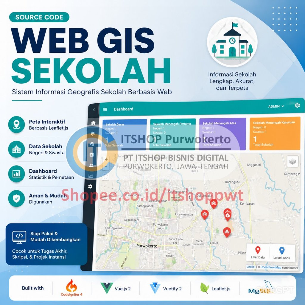 Source Code Aplikasi Web GIS Sekolah menggunakan Codeigniter 4 dan Vue.js
