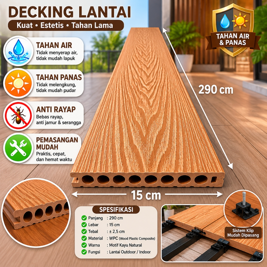 Decking Lantai WPC Outdoor WPC LANTAI WPC DECKING WPC FLOORING Lantai Kayu Decking Tile Outdoor