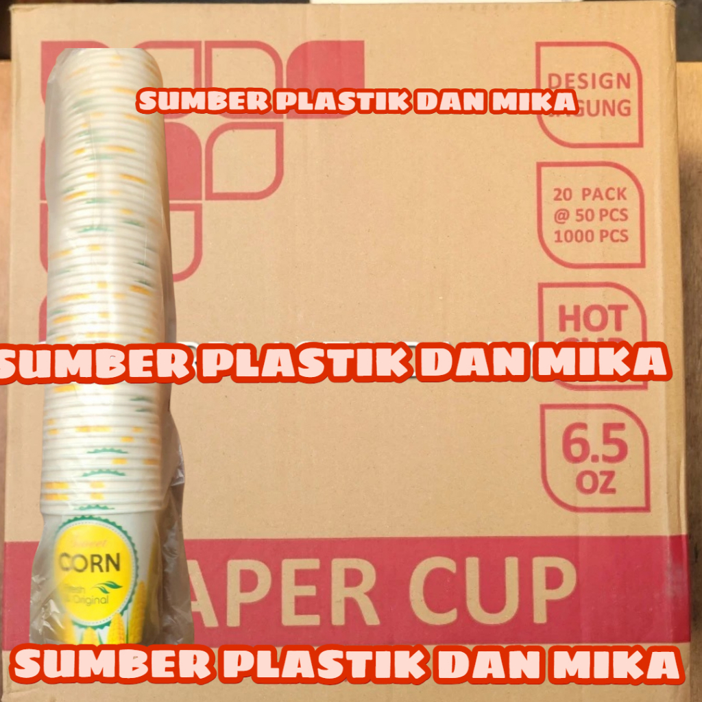 ( 1 KARTON 1000 PCS  ) Paper Cup 6,5oz Motif Jagung / Gelas Kertas Jasuke / Paper Cup Jagung