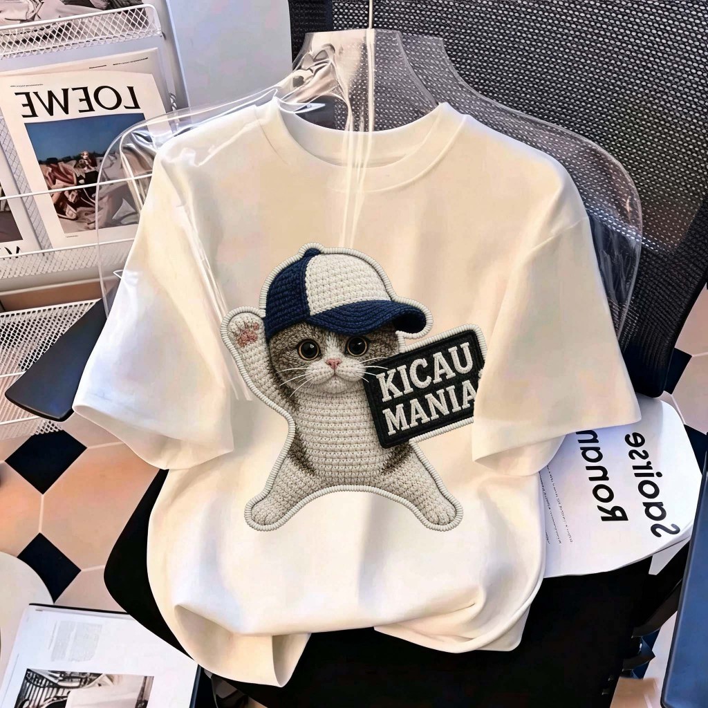 JiOJiO Kaos Anak Pendek Putih Print Kucing Lucu Viral TikTok pakaian anak baju anak perempuan baju a