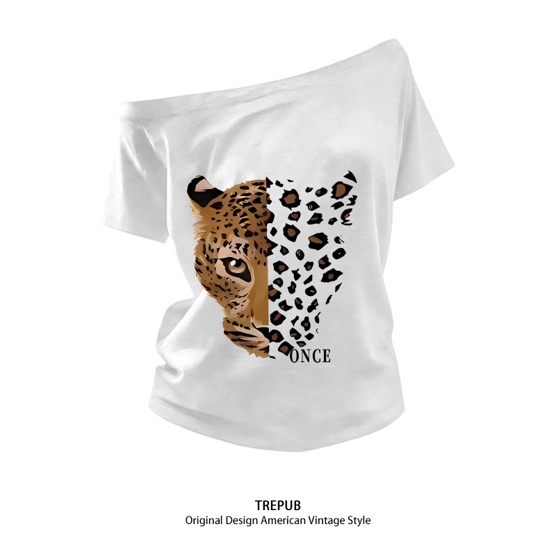 TREPUB. Tali serut Kaos Oversize Tali Serut Motif Macan Tutul Gaya Korea Unisex Lengan Pendek T-shir
