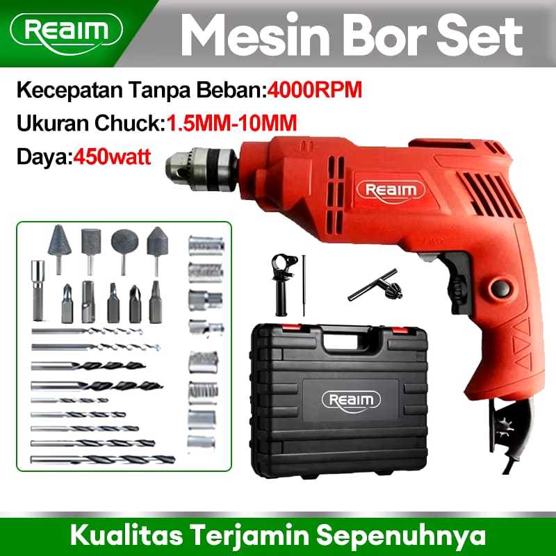 Reaim Mesin Bor Listrik 10MM Bolak Balik Bor Listrik Modern Bor 10MM Bor Tembok Bor Tangan Bor Beton