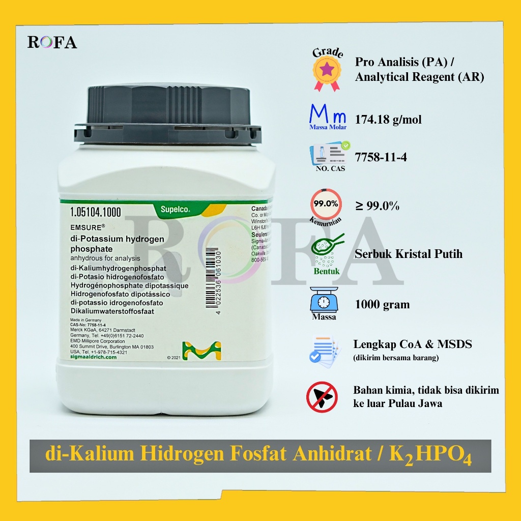 Dikalium Hidrogen Fosfat Anhidrat / Dipotassium Hydrogen Phosphate Anhydrous / K2HPO4 Pro Analisis 1
