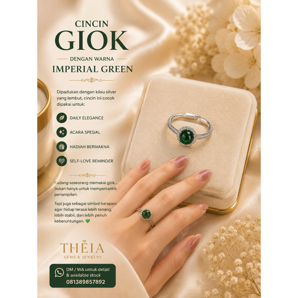 cincin giok jade jadeite imperial green myanmar type a bersertifikat