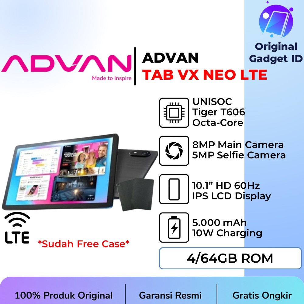 Advan Tab VX Neo - 4GB 128GB (4/128) - Tablet 10" IPS Display 4G LTE ( Garansi Resmi )