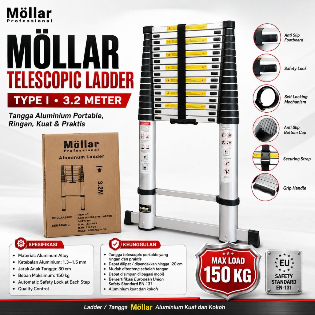 Mollar TANGGA 3,2 Meter TELESCOPIC TANGGA 3.2Meter TELESKOPIK MOLLAR TELESCOPIK 3.2m 3.2 meter 3,2m 