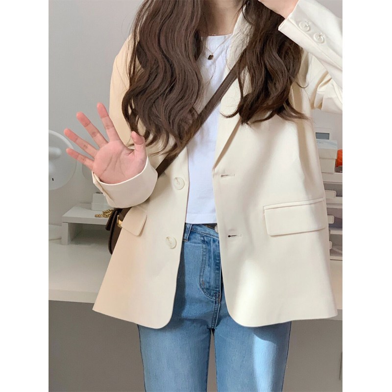 Jaket Jas Hitam untuk Wanita, Atasan Jaket Kasual Gaya Korea