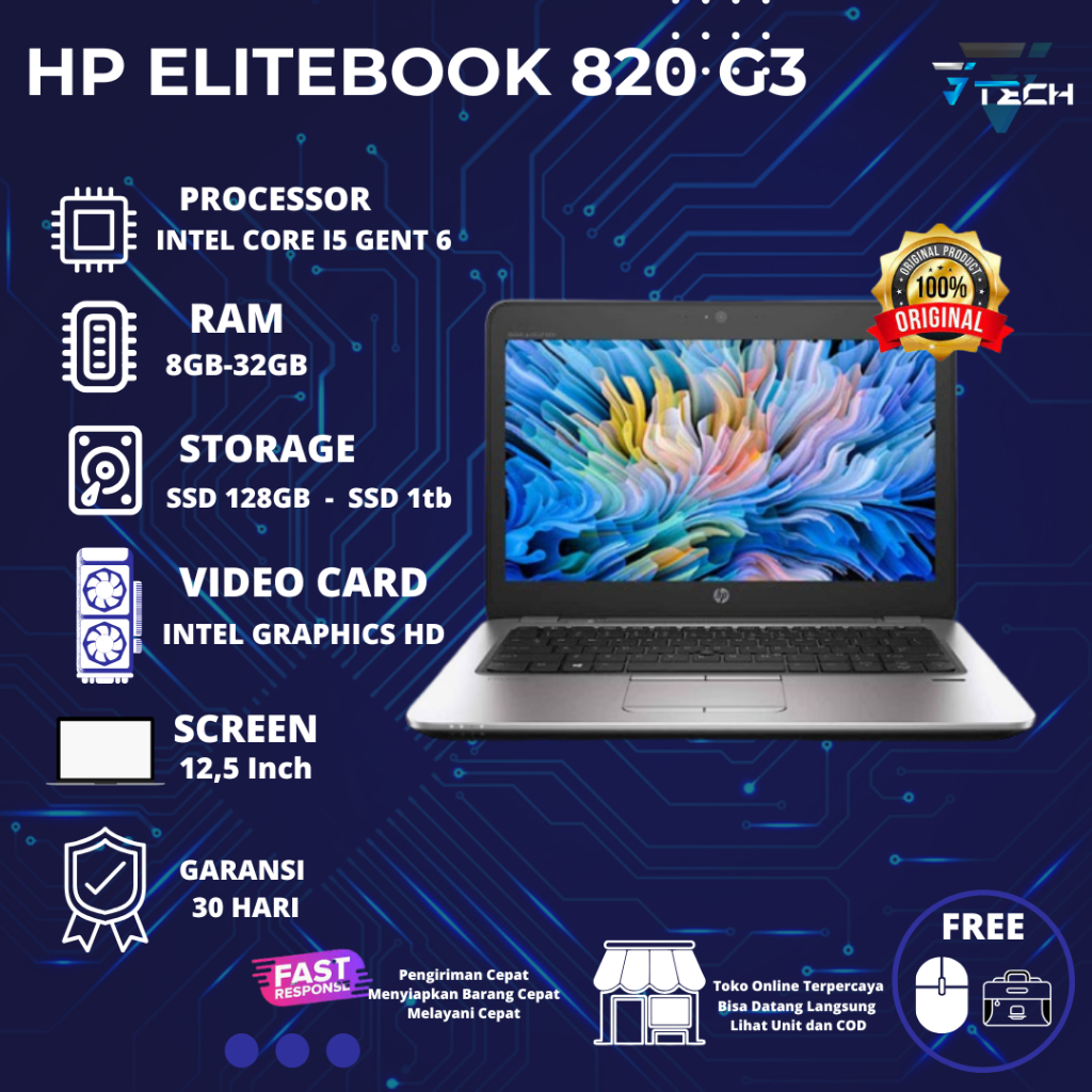 Laptop HP Elitebook 820 G3 Core i7 Gen 6 Ram 32GB 1TB Mulus Bergaransi