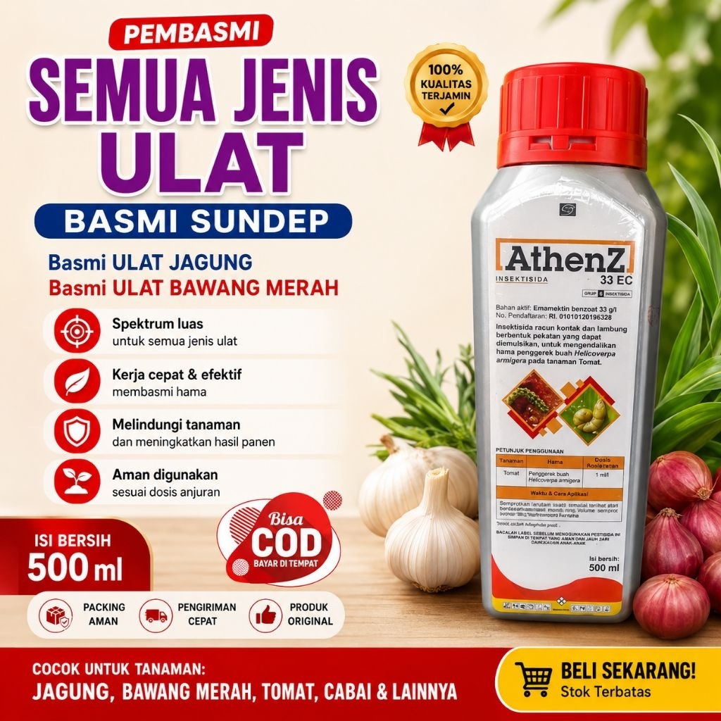 500 ml ATHENZ 33 EC Emmamectin Benzoat Obat sundep padi dan Ulat di tanaman Jagung bawang merah kubi