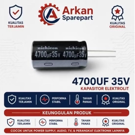 ELCO 4700UF 35V Kapasitor Elko Elektrolit Kualitas Original Low ESR Power Supply Audio TV Nichicon R