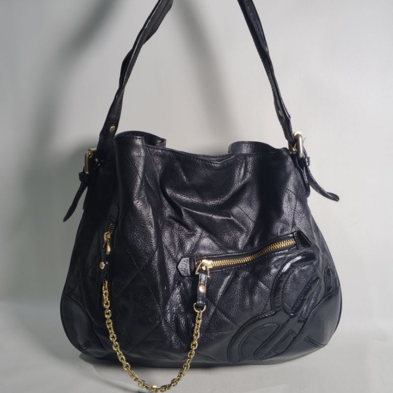 Tas Bahu Wanita Kulit Esquire Black Leather Hobo Shoulder Bag