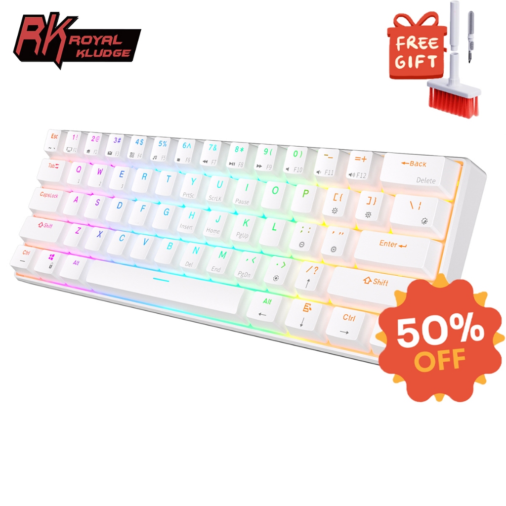 Royal Kludge RK61 RGB Wireless Mechanical Keyboard 60% Hitam/Putih