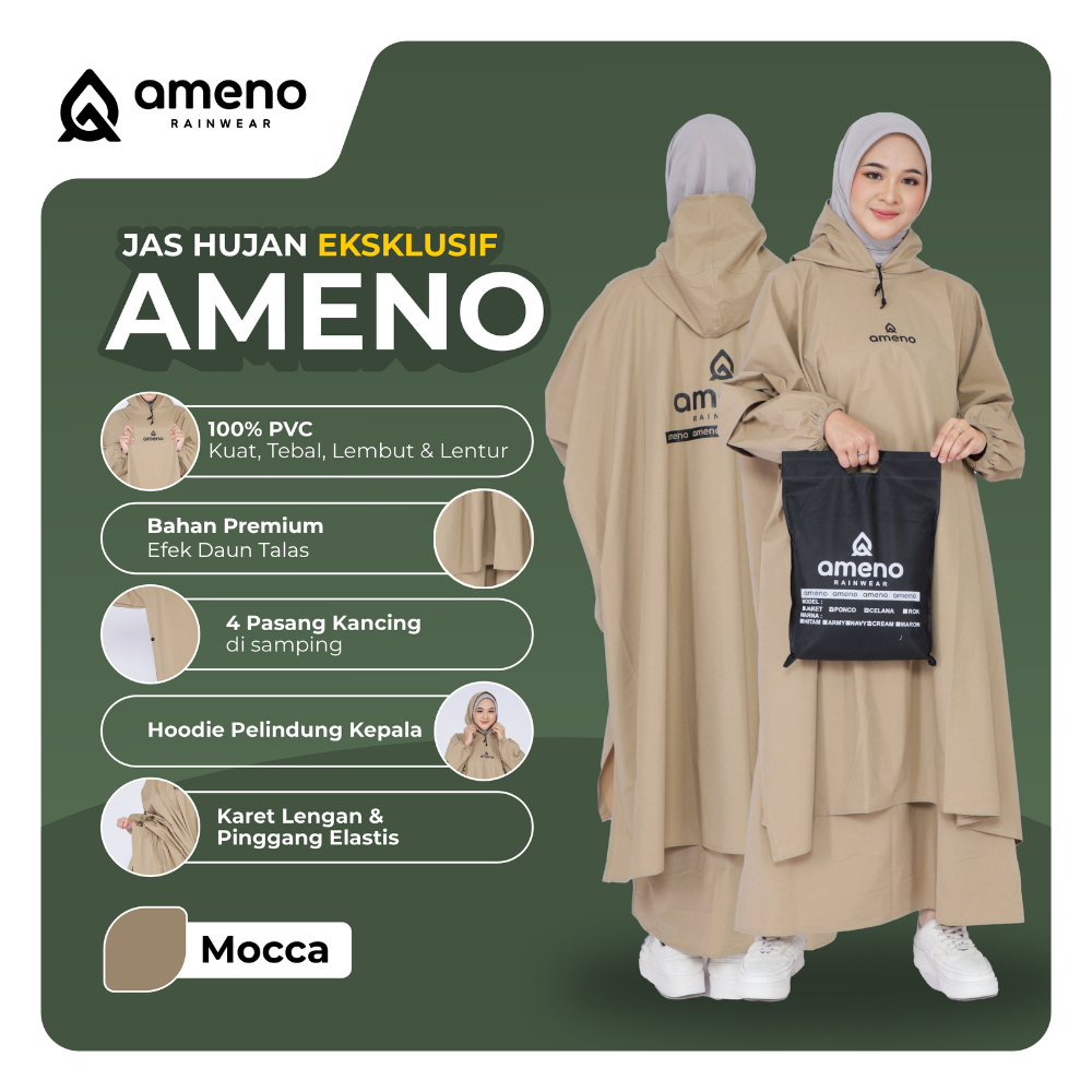 Jas Hujan Ponco Rok Ameno Mantel Hujan Jumbo Wanita Bahan Premium Tebal Anti Rembes