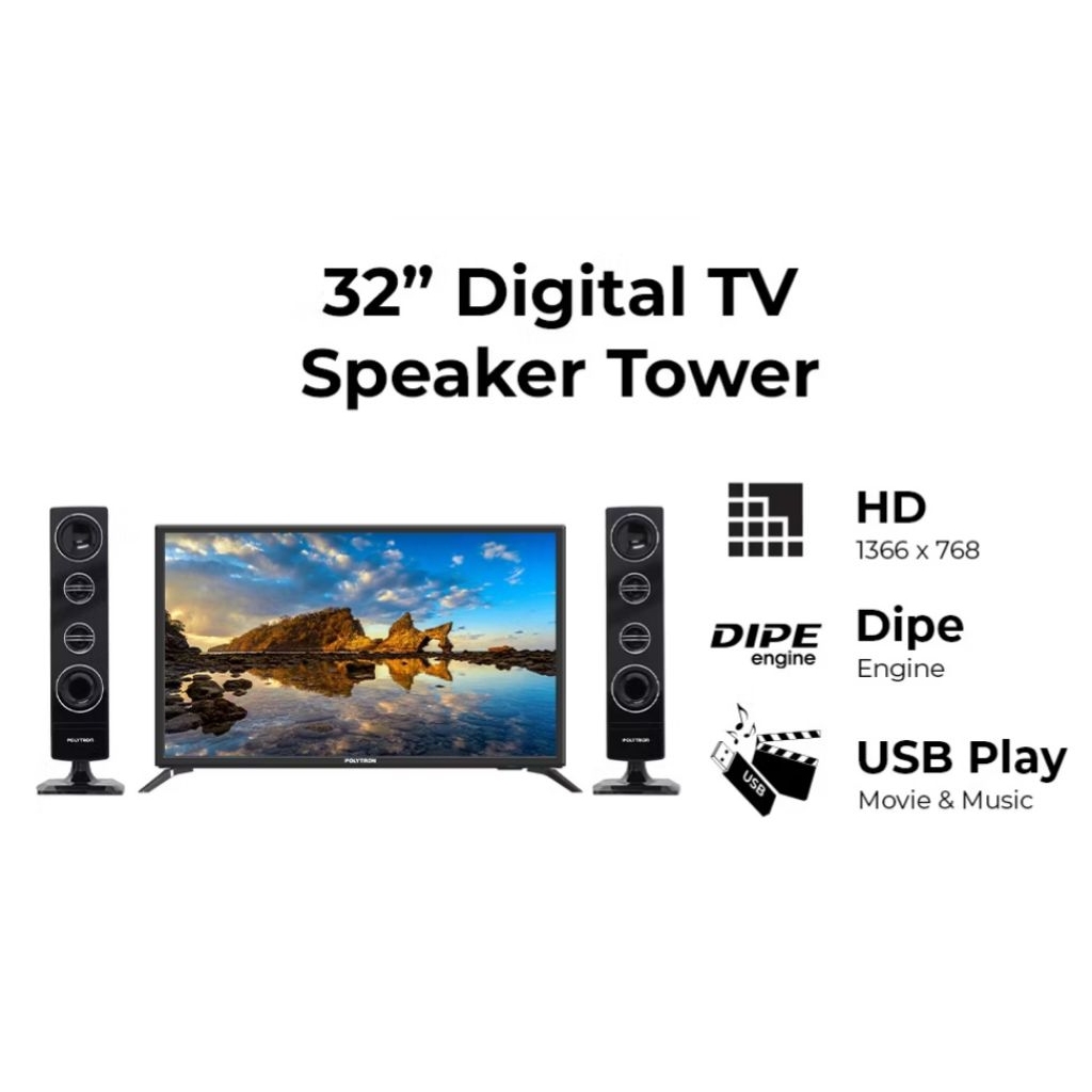 LED TV 32in POLYTRON SPEAKER TOWER DIGITAL TV