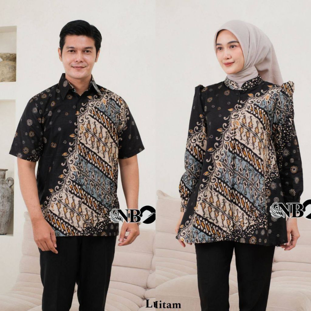 Baju Batik Couple Batik Sarimbit Blus Lengan Dewasa Motif Kembang Kombinasi