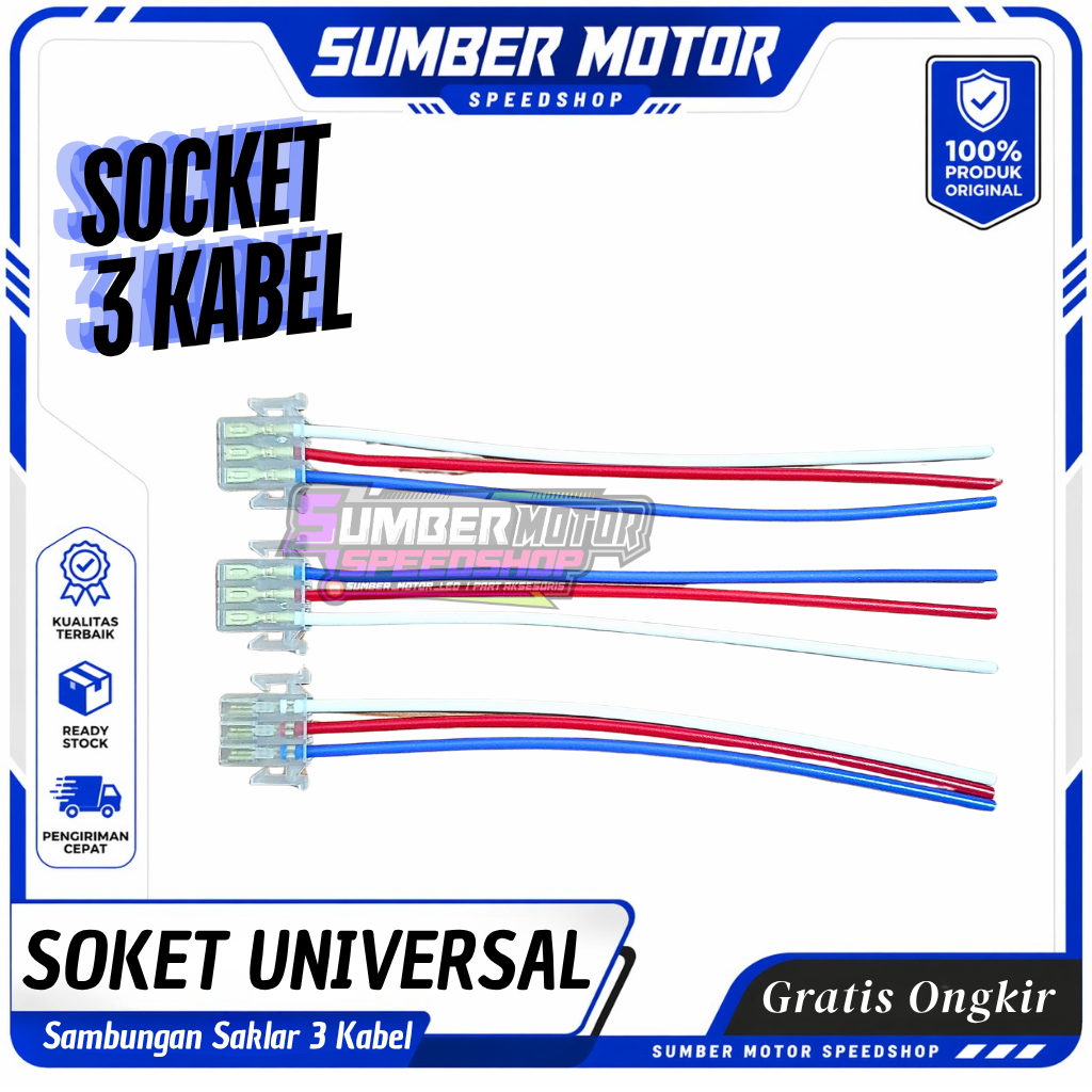 Socket Soket Kabel 3 Pin Tombol Dim Klakson Lampu Starter Motor