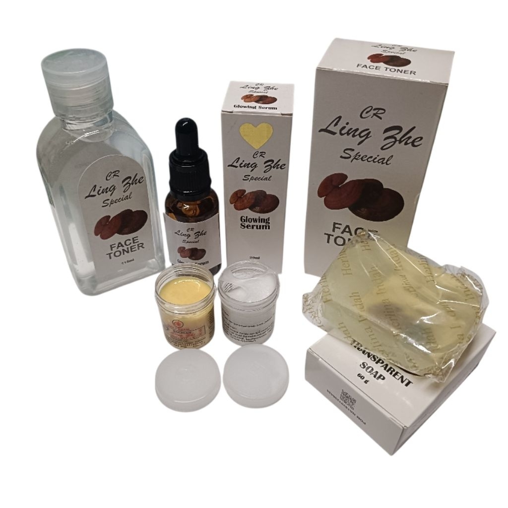 Paket 5in1 glowing lingzi ( cream +serum+toner+sbn)