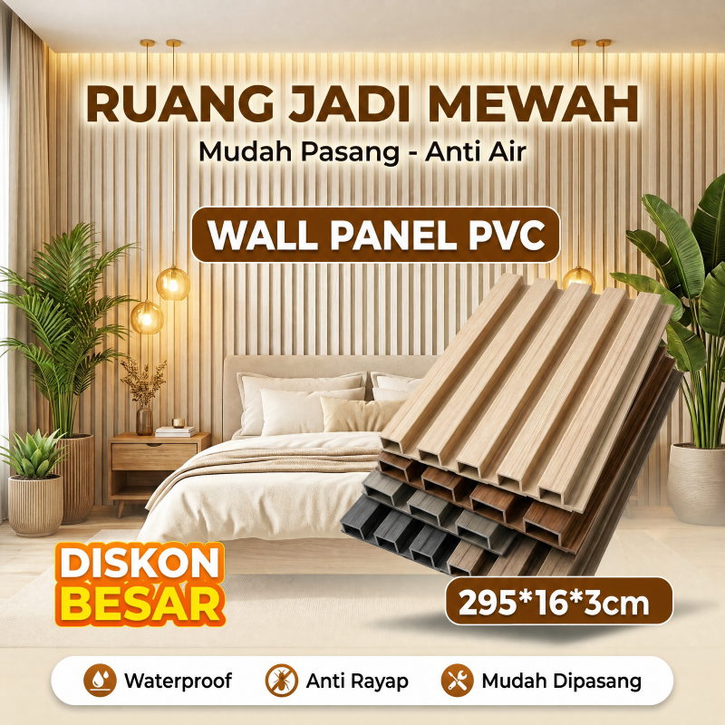Papan Dinding WPC Motif Kayu / 2,9 m x 16 cm Papan Dinding PVC Motif Kayu / Papan Dinding WPC Esteti