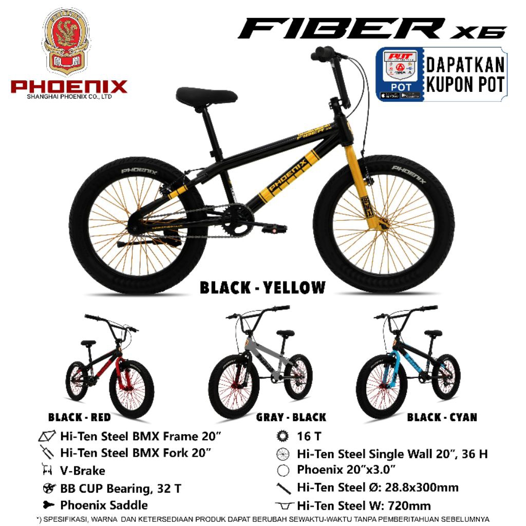 Sepeda BMX 20 inc FIBER X6 Phoenix Sepeda Anak Laki Laki