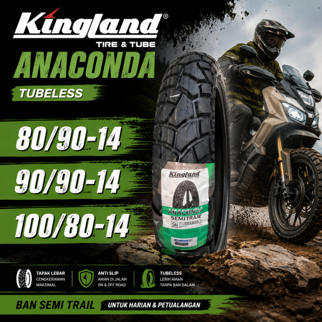 Ban Ring 14 Ban Kingland Anaconda 80/90-14 90/90-14 100/80-14 Tubeless Ban Motor Ring 14 Ban Motor T
