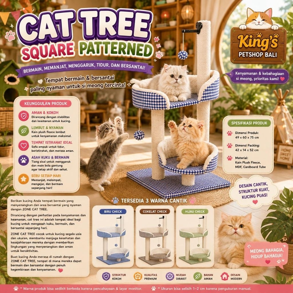 CAT SCRATCHER TREE ZONE - Cat Tree Motif Houndstooth