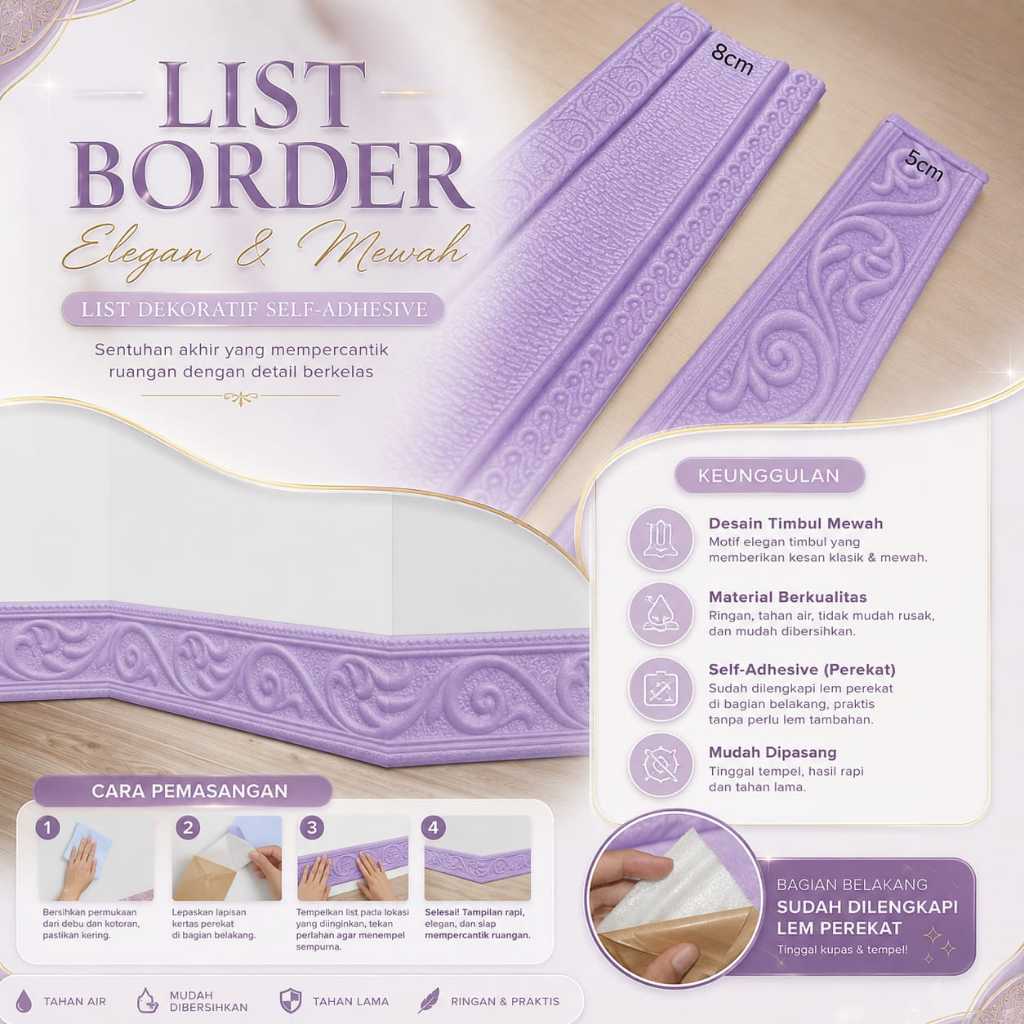 VIP Wallpaper List Ungu Muda  Foam 3D Wallborder Foam 3D Stiker Dinding