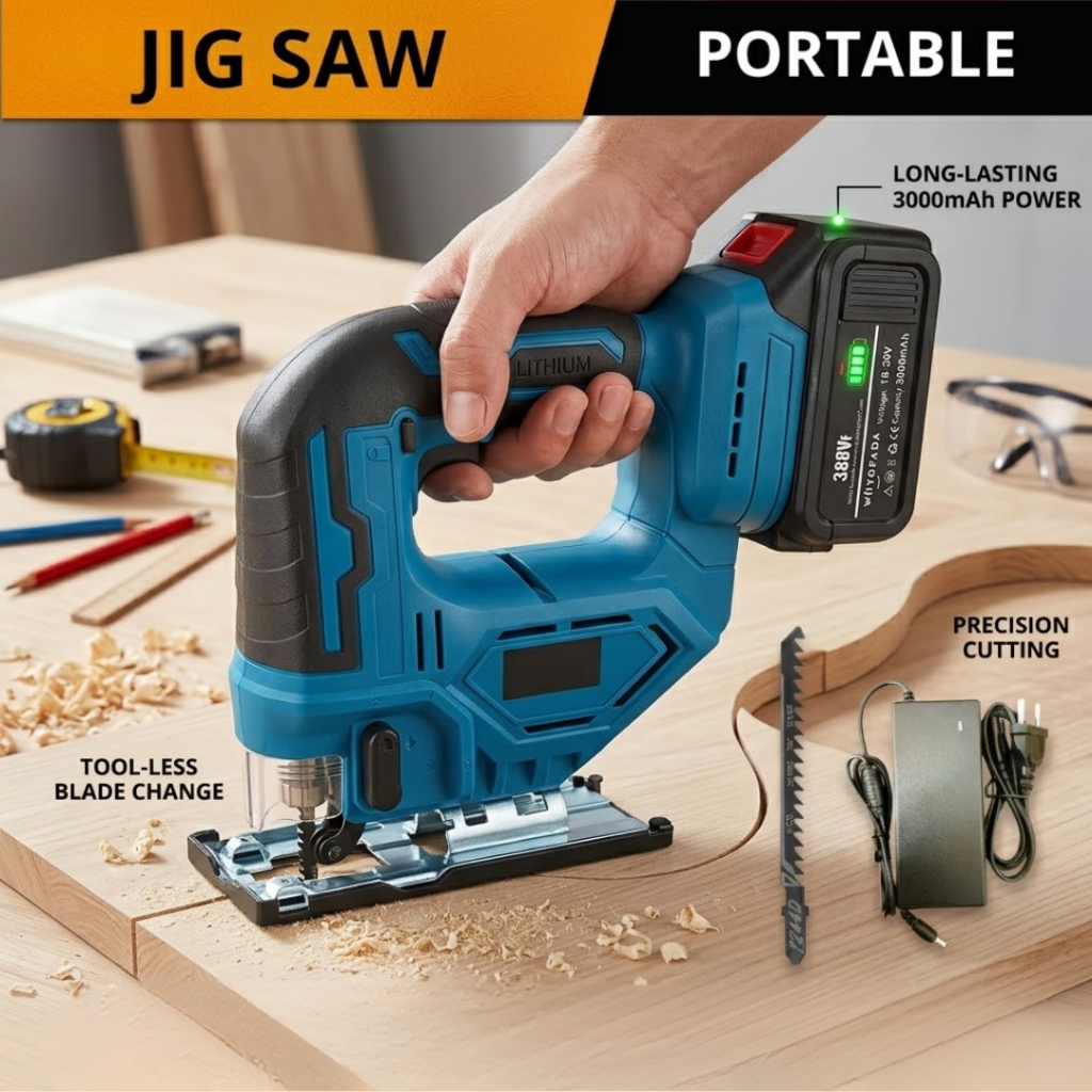Gergaji Kayu Jigsaw Cordless Mesin Baterai 21 Volt Triplek gergaji jigsaw