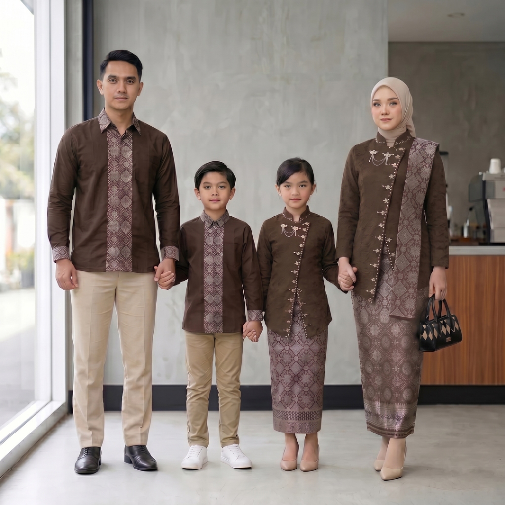 BCT Batik - Kebaya Sarimbit Family Janggan Ayu  Brokat Tulle Payet Setelan Couple Rok Motif Songket 