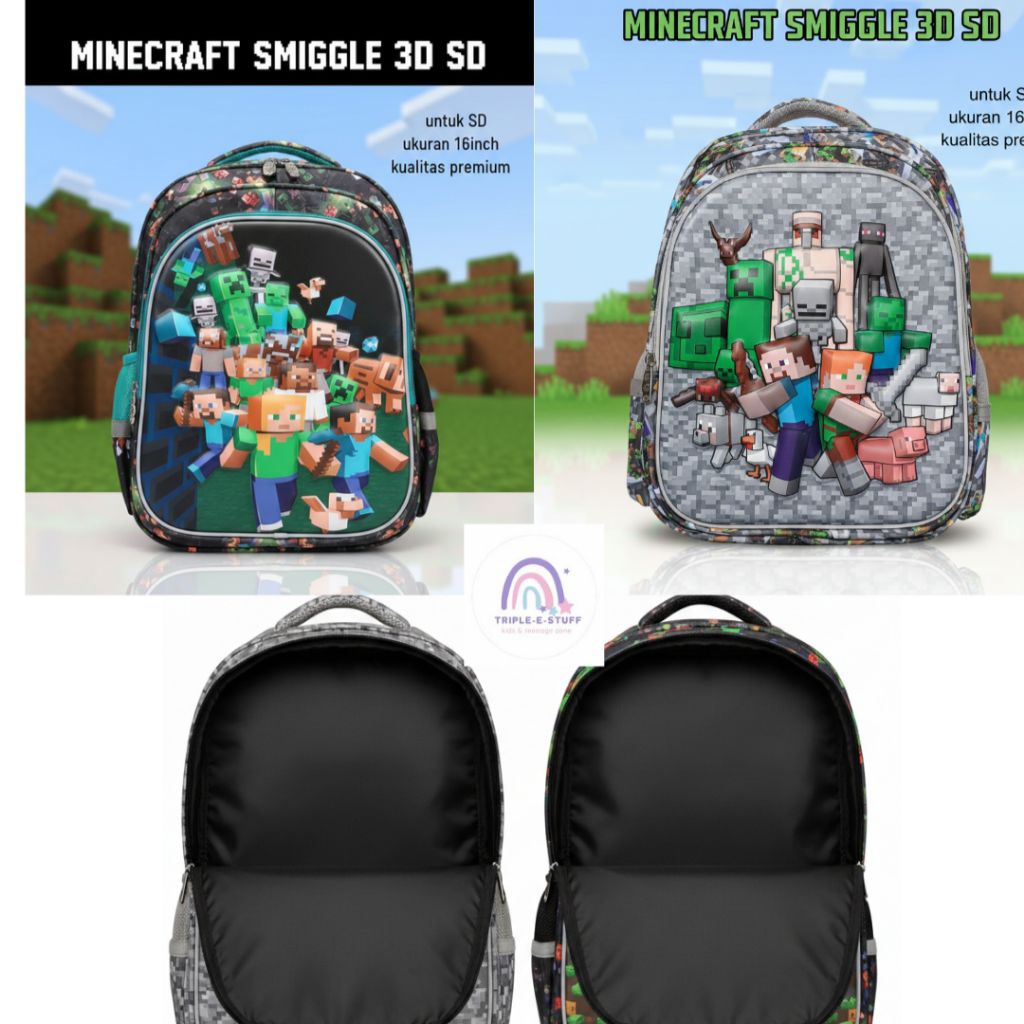 Tas ransel SD karakter Minecraft ukuran 16inch untuk SD kelas 1-kelas 6