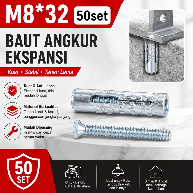 Sekrup Dinding M8 50set Baut Fisher Anchor Ekspansi Untuk Pemasangan Rak Gantungan Rumah